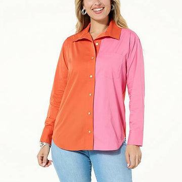 WynneLayers Poplin Colorblock Button-Front Shirt - fashioncurb