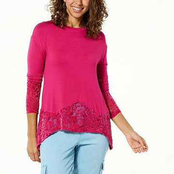 GBG LACE-HEM JERSEY KNIT T - fashioncurb