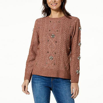 DG2 Embellished Cable Knit Sweater - fashioncurb