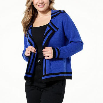 DG2 by Diane Gilman SoftEase Knit Cardigan with Border Trim - fashioncurb