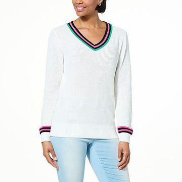 G by Giuliana V-Neck Cable Knit Tunic Sweater - fashioncurb