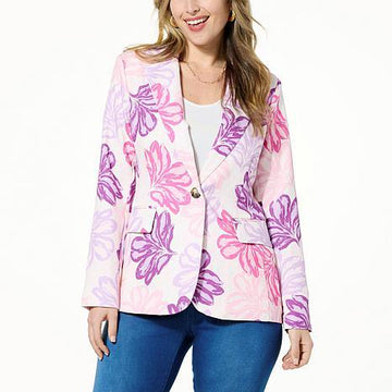 Women's purple floral printed blouse front view - fashioncurb