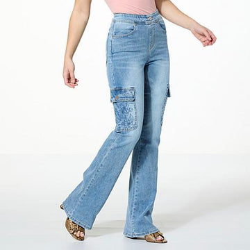 DG2 women's cargo jeans with flare leg - fashioncurb