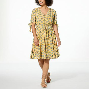 Lacey Chabert Crinkled V-Neck Tiered Dress - fashioncurb