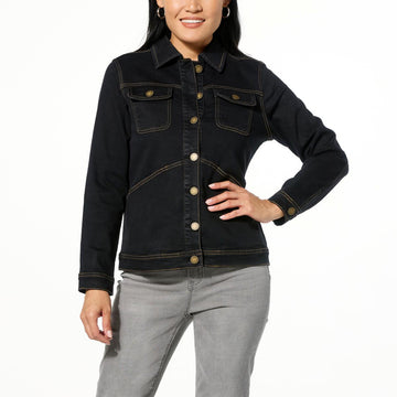 DG2 by Diane Gilman New Classic Stretch Denim Embroidered Jean Jacket - fashioncurb
