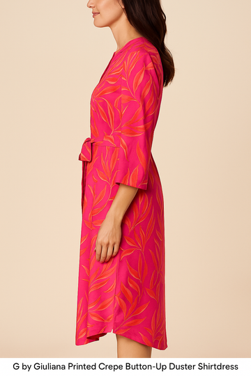G by Giuliana Printed Crepe Button-Up Duster Shirtdress