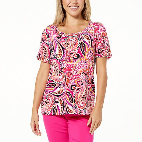 Nina Leonard Balloon Sleeve Jeweled Neckline Top