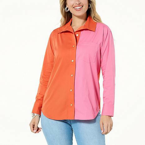 WynneLayers Poplin Colorblock Button-Front Shirt - fashioncurb