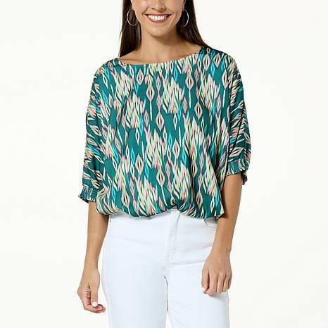 Democracy Printed Woven Puff-Sleeve Bubble Hem Top - fashioncurb