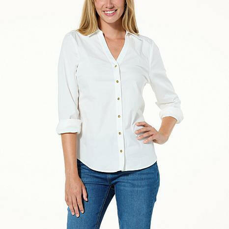 Jaclyn Smith Long-Sleeve Button Front Woven Top - fashioncurb