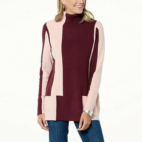 WynneCollection SoftKNIT Intarsia Moving Stripe Turtleneck Sweater - fashioncurb