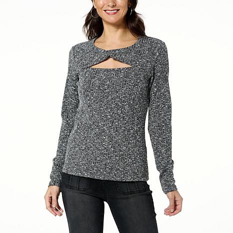 G by Giuliana Twist-Neck Ribbed Knit Sweater