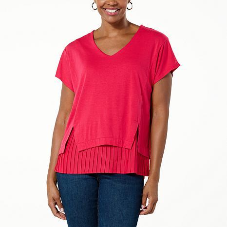 DG2 by Diane Gilman Pleated Underlayer Short-Sleeve Easy Top - fashioncurb