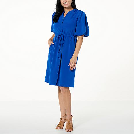 DG2 by Diane Gilman Bubble-Sleeve Woven Shirtdress