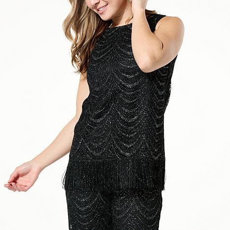 Antthony Scallop Metallic Lace Knit Lined Fringe Tank