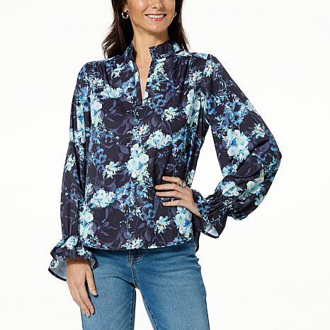 DG2 by Diane Gilman Printed Woven Charmeuse Blouse - fashioncurb