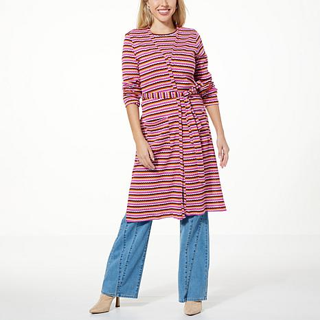 GBG STRIPED BELTED DUSTER REDCMB