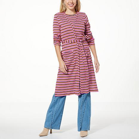 GBG STRIPED BELTED DUSTER REDCMB - fashioncurb