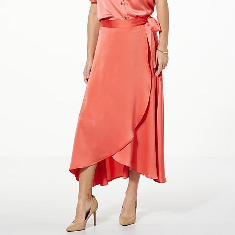 Jaclyn Smith Satin Side Tie Wrap Skirt