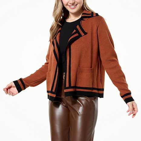 DG2 by Diane Gilman SoftEase Knit Cardigan with Border Trim - fashioncurb