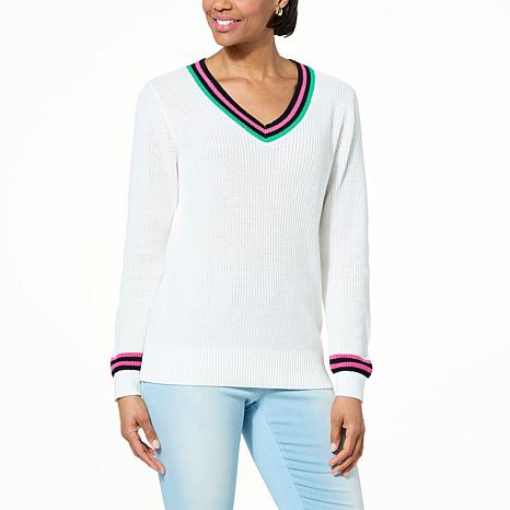 G by Giuliana V-Neck Cable Knit Tunic Sweater