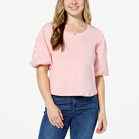 Democracy Embroidered Puff-Sleeve Top