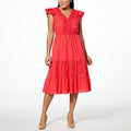 Easter dress midi in vibrant hibiscus with tiered puff sleeves - fashioncurb