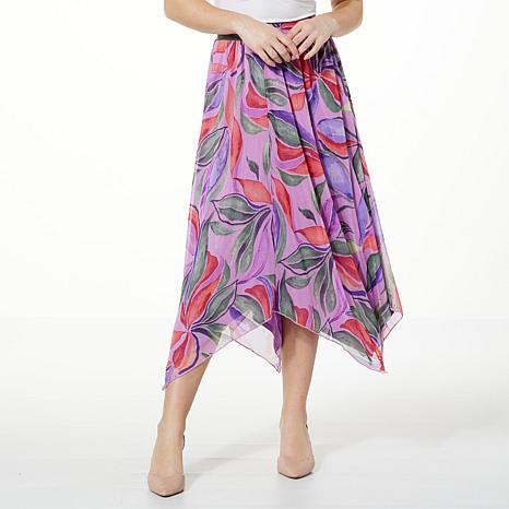 Antthony Printed Tulle Mesh Knit Midi Skirt