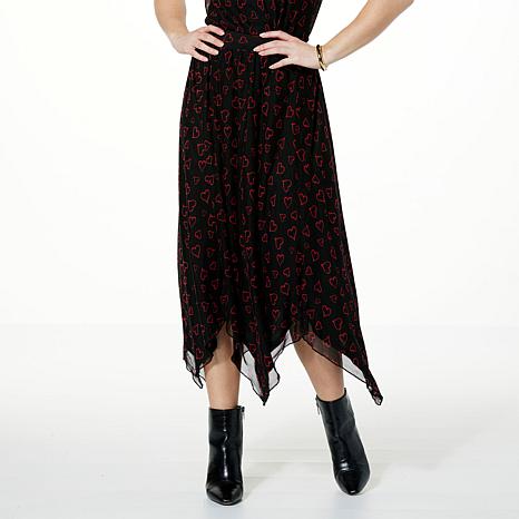 Antthony Printed Tulle Mesh Knit Midi Skirt