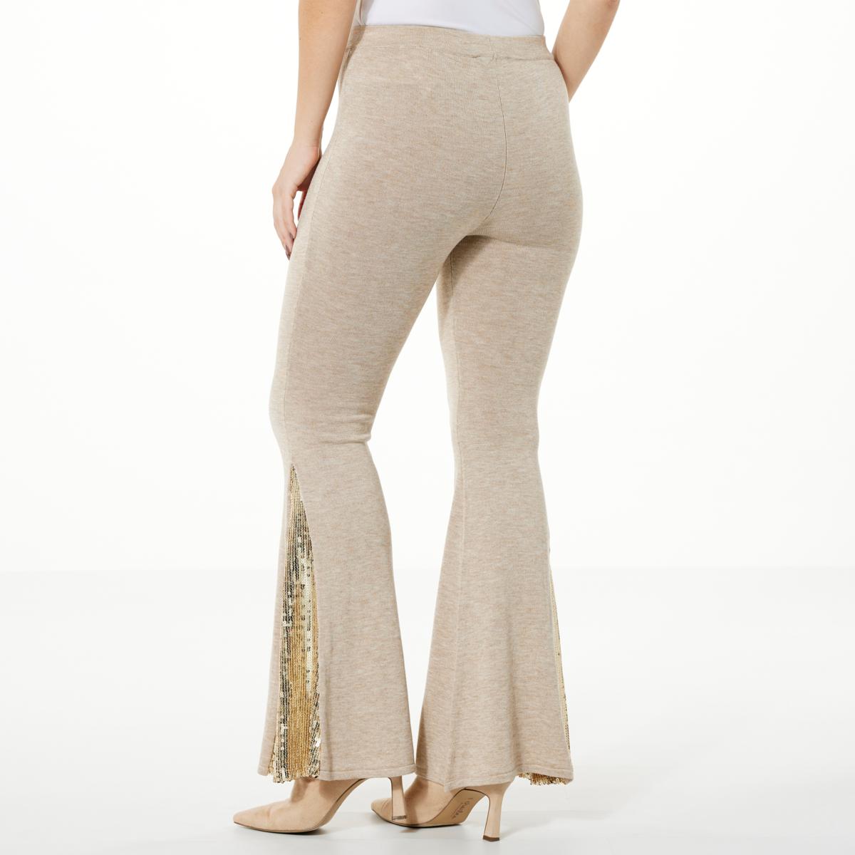 C Wonder by Christian Siriano Sequin Sweater Knit Pull-On Flare Pant