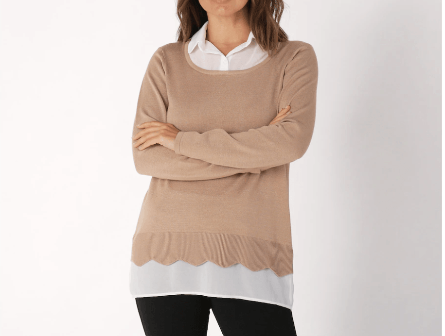 Nina Leonard Scallop Hem Twofer Sweater - fashioncurb