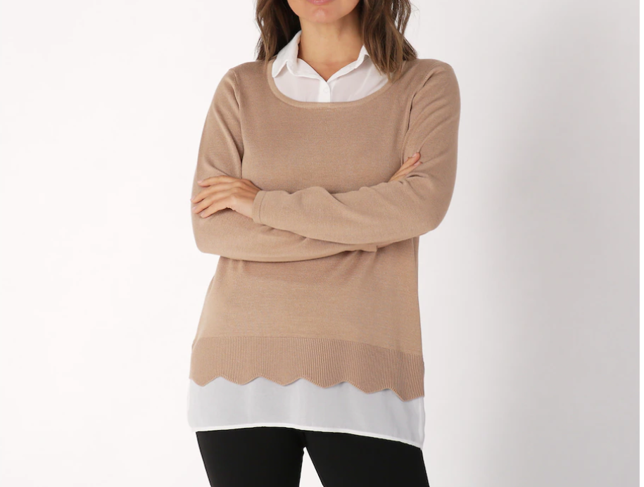 Nina Leonard Scallop Hem Twofer Sweater