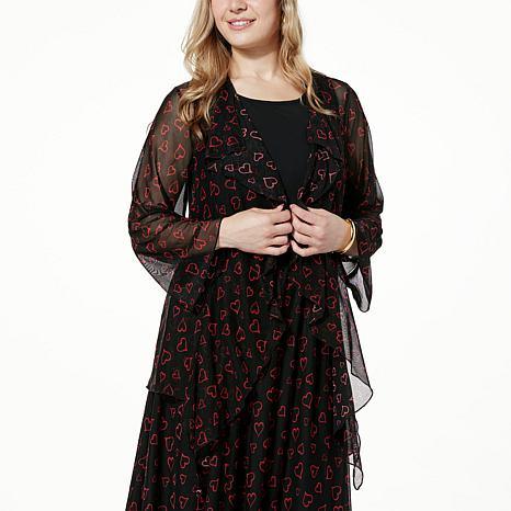 Antthony Printed Mesh Knit Long-Sleeve Ruffle Topper - fashioncurb