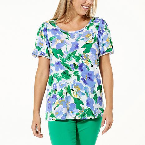 Nina Leonard Balloon Sleeve Jeweled Neckline Top - fashioncurb