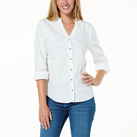 Jaclyn Smith Long-Sleeve Button Front Woven Top - fashioncurb