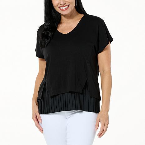 DG2 by Diane Gilman Pleated Underlayer Short-Sleeve Easy Top - fashioncurb