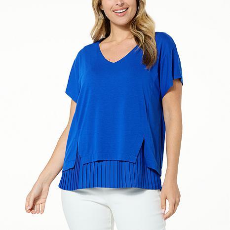 DG2 by Diane Gilman Pleated Underlayer Short-Sleeve Easy Top - fashioncurb