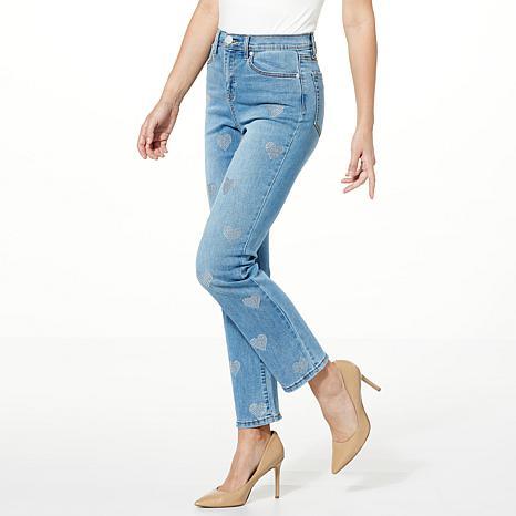 DG2 by Diane Gilman New Classic Stretch Denim Embellished Heart Jean - fashioncurb