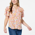 Democracy Printed Triple Layer Flounce Sleeve Woven Top - fashioncurb