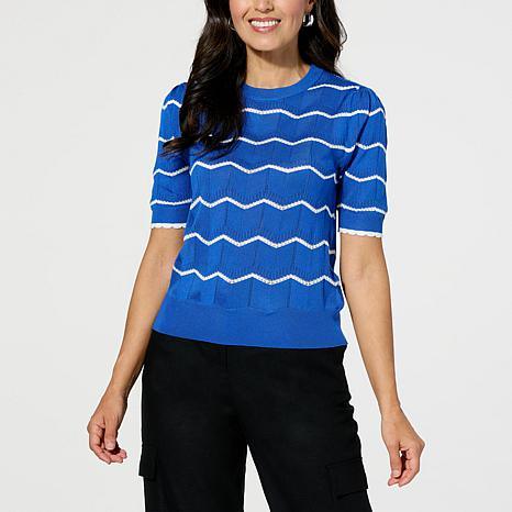 Ember-colored short-sleeved chevron knit pullover sweater for women - fashioncurb