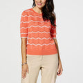 Ember-colored short-sleeved chevron knit pullover sweater for women - fashioncurb