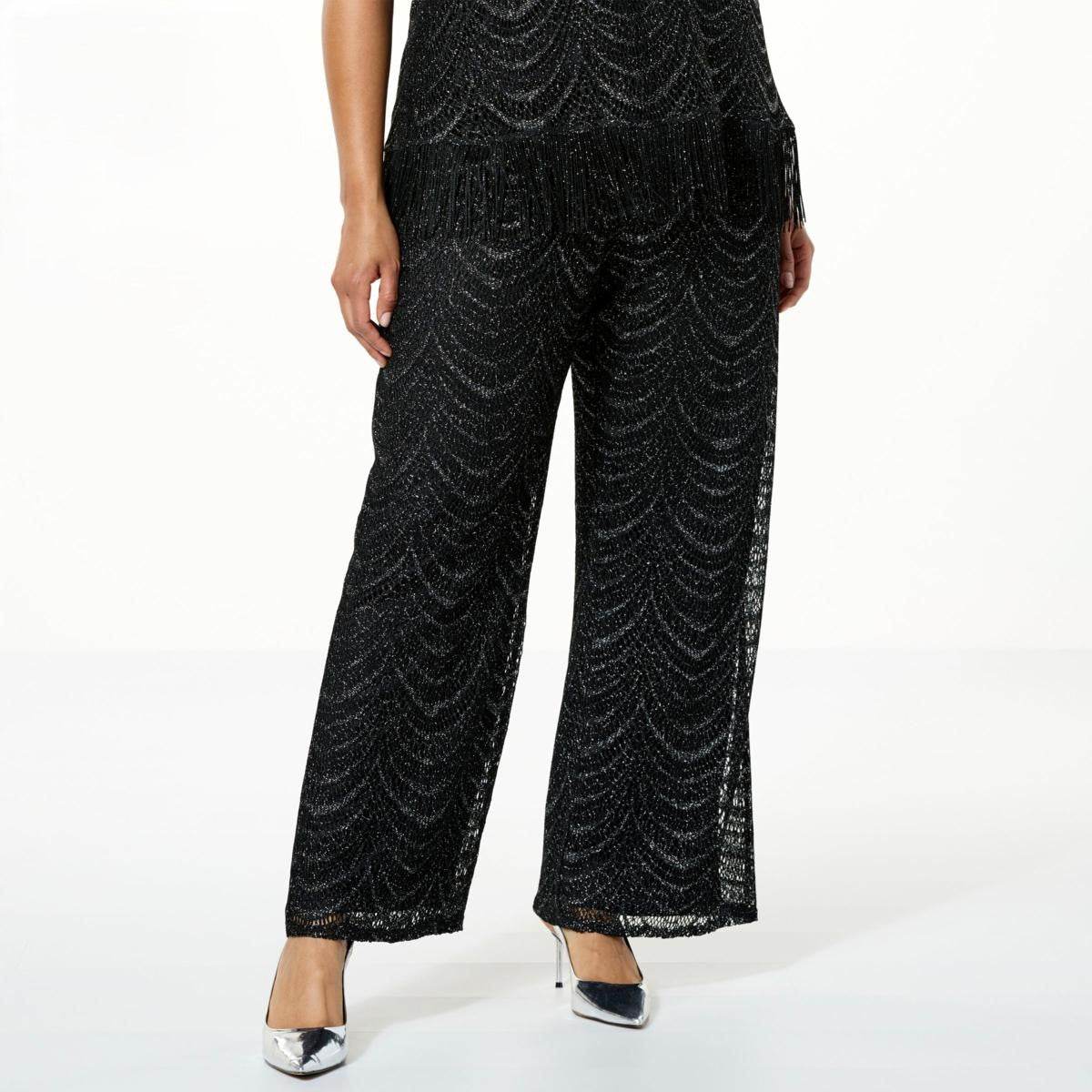 Antthony Scallop Metallic Lace Knit Lined Pull-On Pant