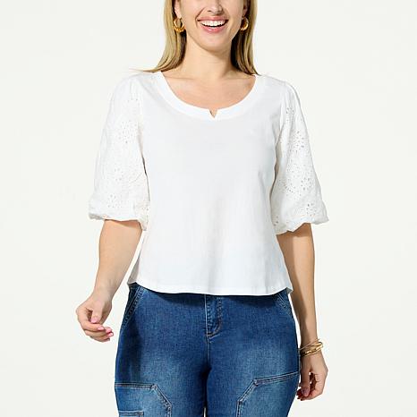 Democracy Embroidered Puff-Sleeve Top