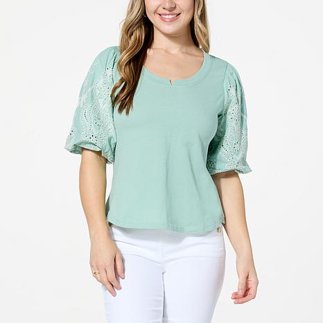 Democracy Embroidered Puff-Sleeve Top