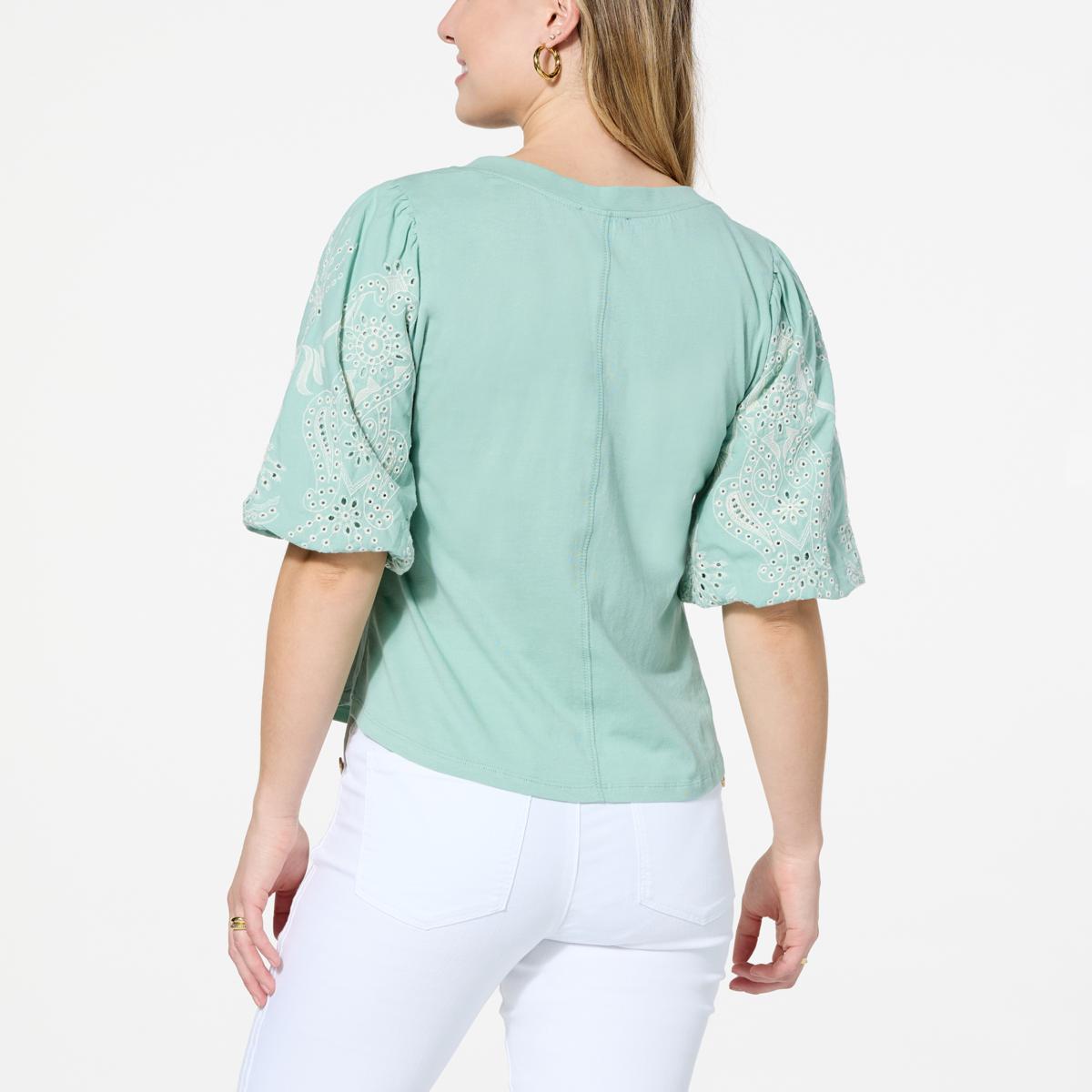 Democracy Embroidered Puff-Sleeve Top