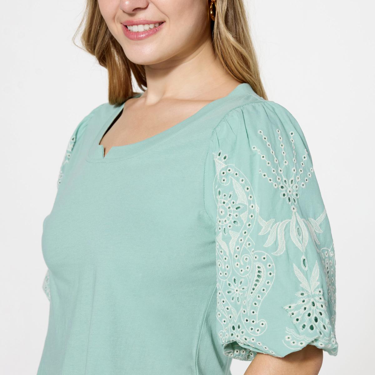 Democracy Embroidered Puff-Sleeve Top