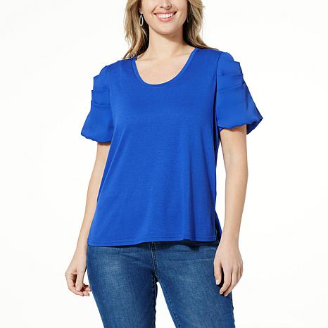 DG2 by Diane Gilman Combo Pleated Puff-Sleeve Tee