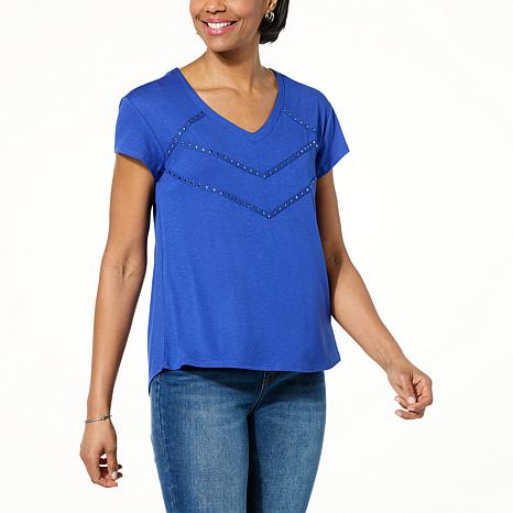 DG2 by Diane Gilman Embellished Hi-Low Short-Sleeve Tee