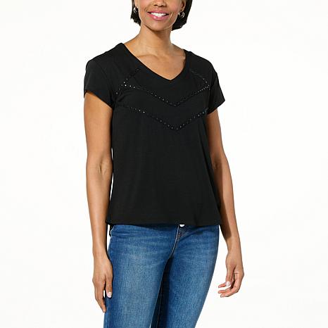 DG2 by Diane Gilman Embellished Hi-Low Short-Sleeve Tee