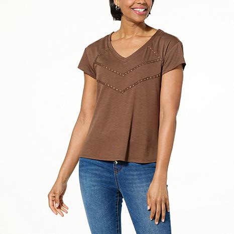 DG2 by Diane Gilman Embellished Hi-Low Short-Sleeve Tee